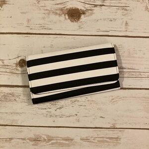 KUT From The Kloth Faux Leather Black and White Striped Trifold Wallet